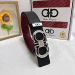 1:1 Ferragamo  Black Leather Belt  with Silver Double Logo buckle  3.8cm